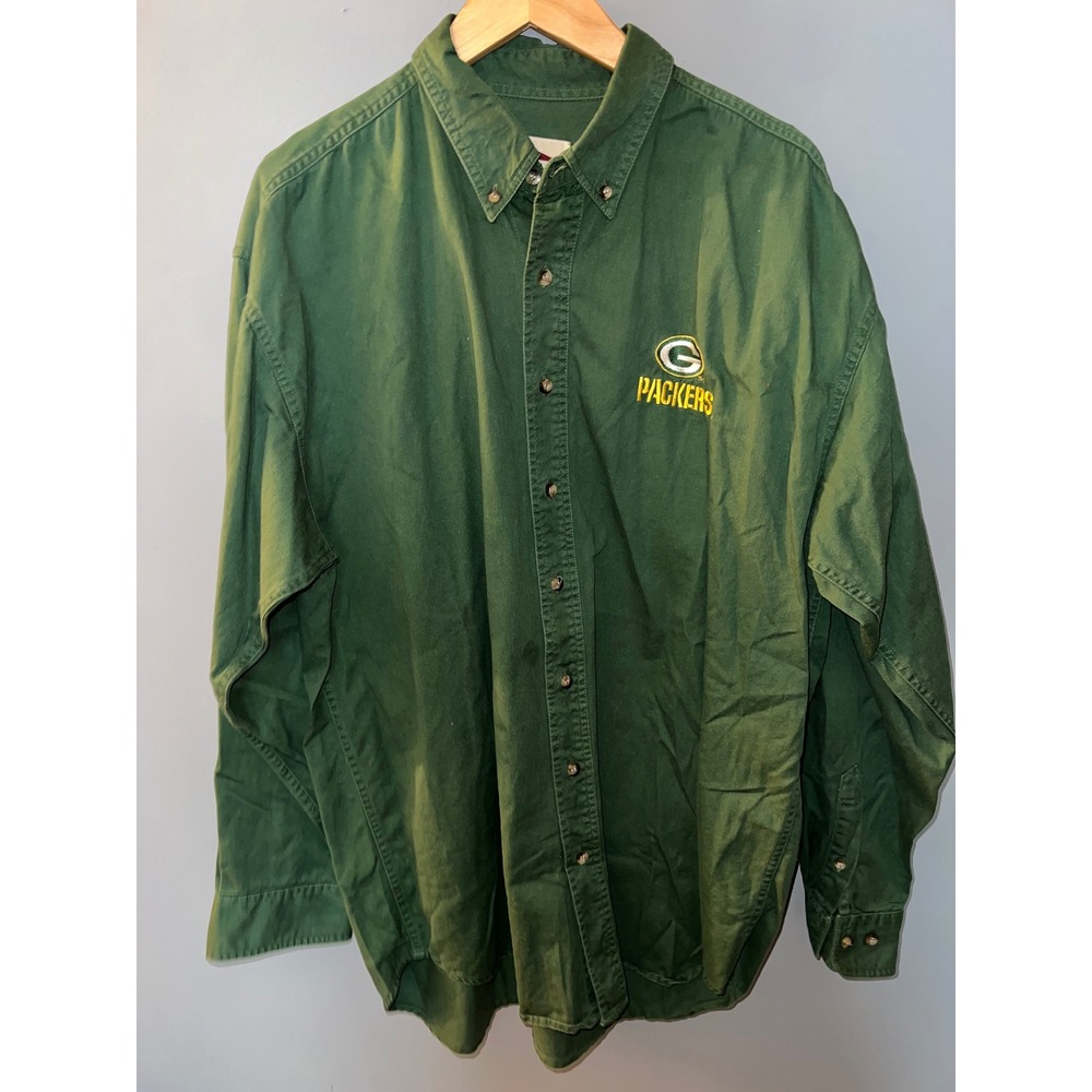 Pro Elite Green Bay Packers Mens XL‎ Long Sleeve Button Down Shirt NFL Green